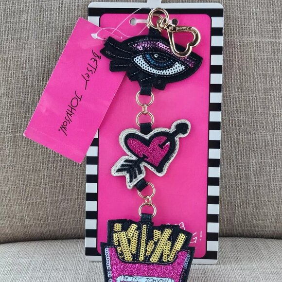 Betsey Johnson Keychain Sequin Fries Charms Keys Holder Key Chain Keyrings NWT - Picture 8 of 10